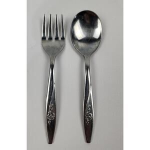 Baby Spoon & Fork Oneida Oneidacraft Deluxe "Lasting Rose" Stainless Flatware